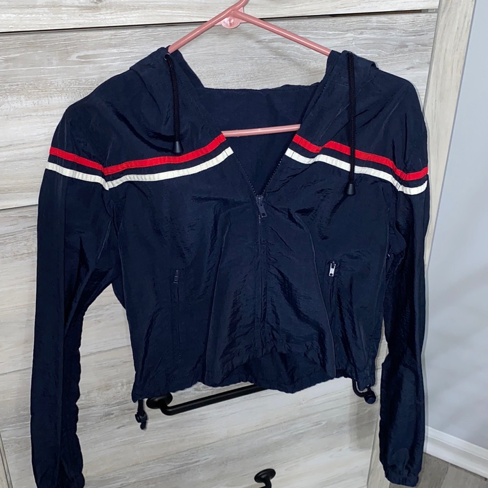 Navy Blue Cropped Windbreaker